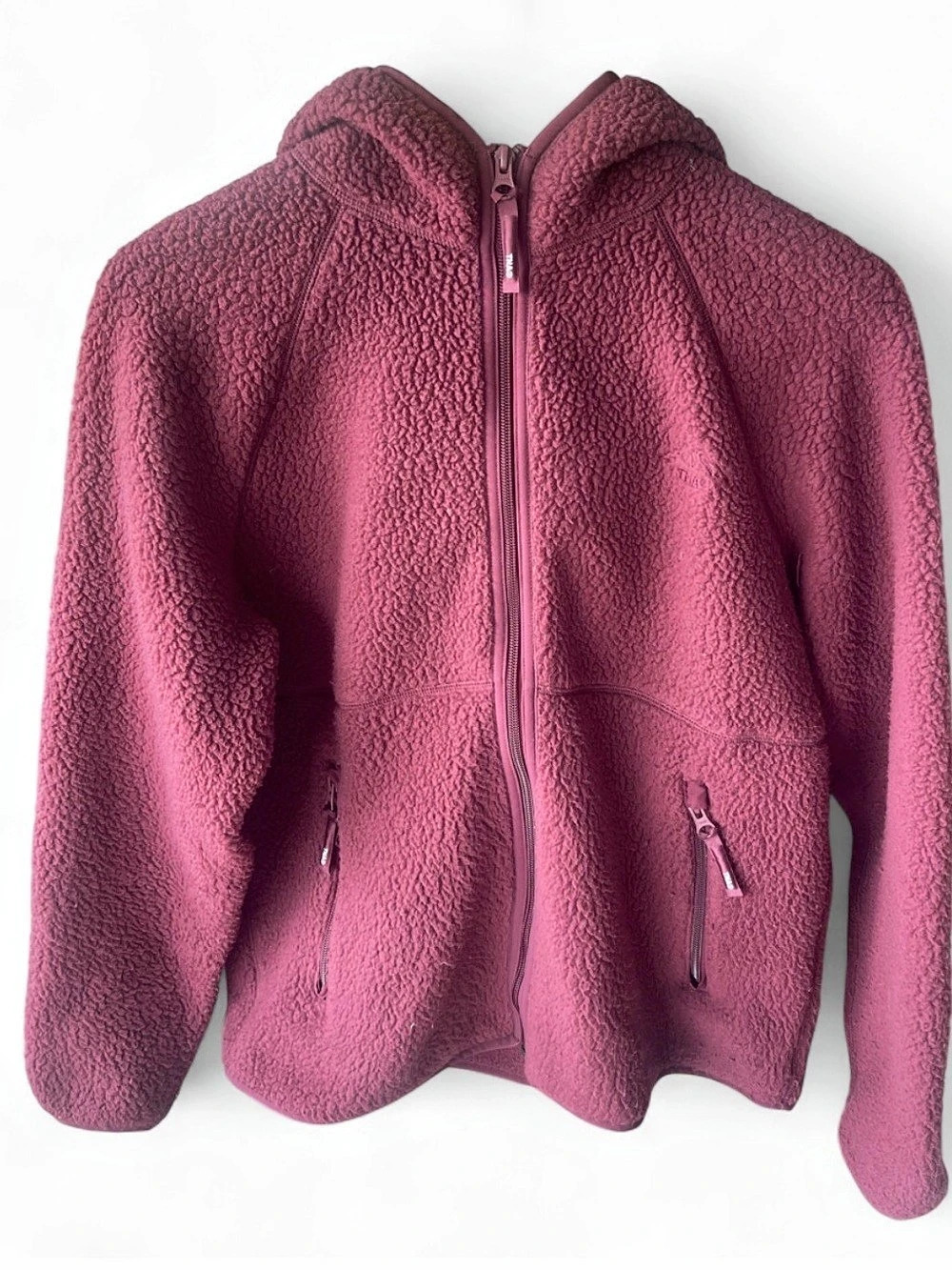 ARITZIA TNA Polartec Thermal Pro Fleece Full Zip Hoodie Burgungy SMALL - Mullein